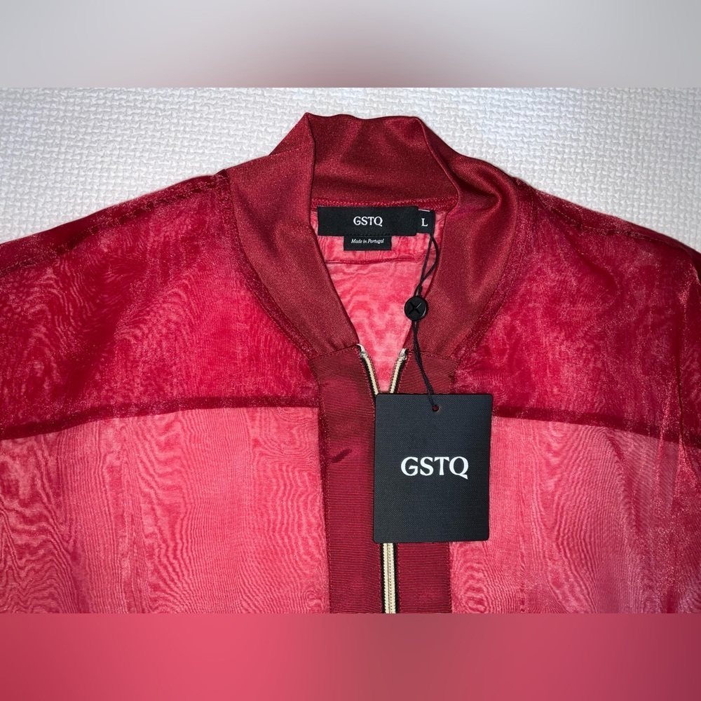 GSTQ (God Save The Queen) sheer bomber jacket in Port (red wine) / size large - Picture 3 of 13